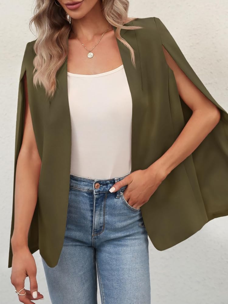 GAMISOTE Womens Cape Blazer Split Open Front Cloak Jacket